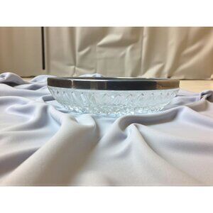 Vintage 1950s Crystal & Silverplate Rim 3 Section Round Dish Bowl. 8 5/8" x 1 3/